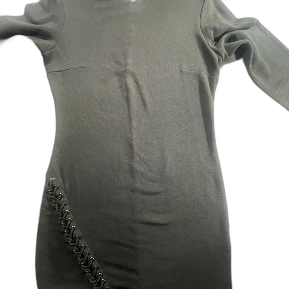 Fresral Black Knit Long Sleeve Mini Dress  US(6) Lace Up Side Bodycon Pristine